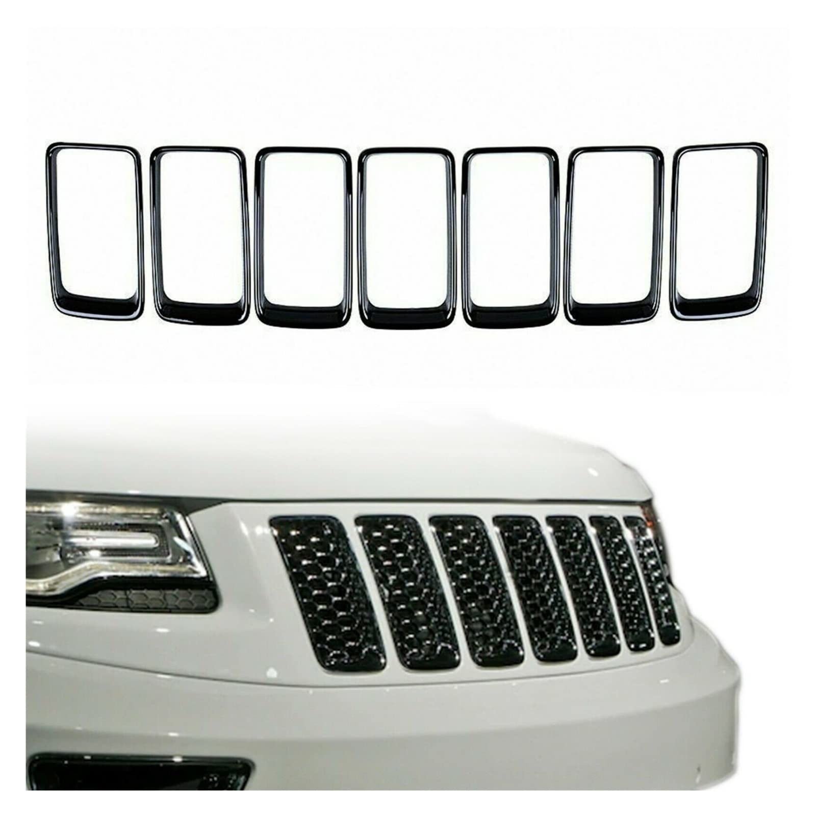 Kit 7 Inserti Griglia Anteriore In ABS Lucido Per Jeep Cherokee 2014-2018, Cornice Nera, Protezione E Stile