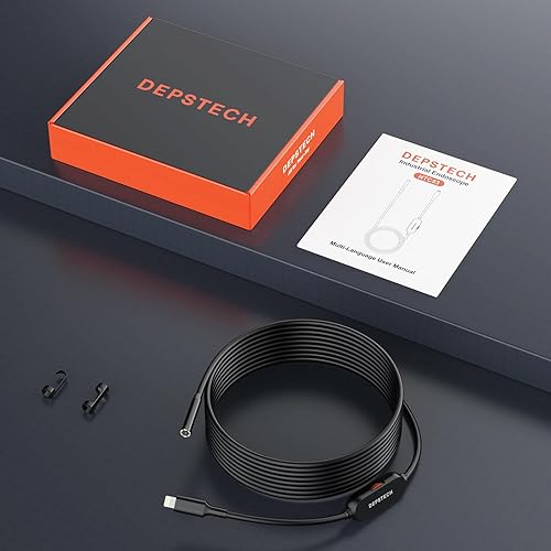 Miniatura 9 de DEPSTECH Cámara endoscopio con luz, cámara de inspección de boroscopio FHD con tecnología Bluart 3.0, sonda delgada de 0.276 in, cable semirrígido