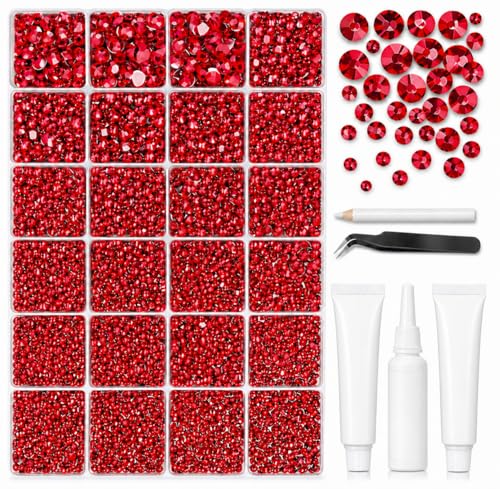 32000Pcs Red Jelly Rhinestones for Bedazzling Kit,Mix Sizes Red Resin Flatback Gems,2,3,4,5,6MM Bedazzled Stones Crystal with Craft Accessories for Crafting, Nail Art, Cloths, Books.