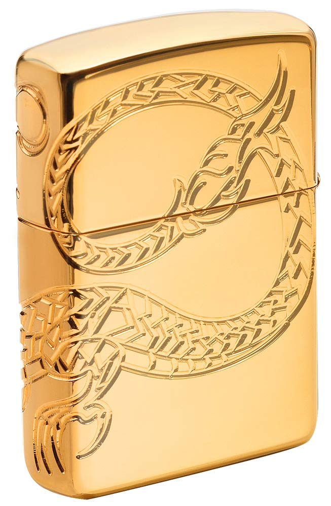 Zippo 16400 - Accendino, cromato, Cromo, Armor High polish Gold Plate with Epoxy Inlay (Dragon Multi Cut ), 6.0 x 4.0 x 2.0 cm