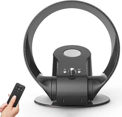 Ventilador sin aspas de montaje en pared de 26 W con control remoto y temporizador, 14 pulgadas, 3 modos, oscilación de 90, ventilador de escritorio