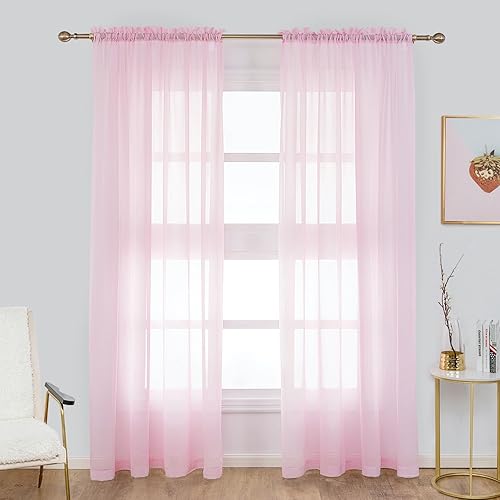 Anjee 2 paneles de cortinas traslúcidas de gasa rosa de 84 pulgadas de largo, cortinas semitransparentes con bolsillo para barra, cortinas de gasa