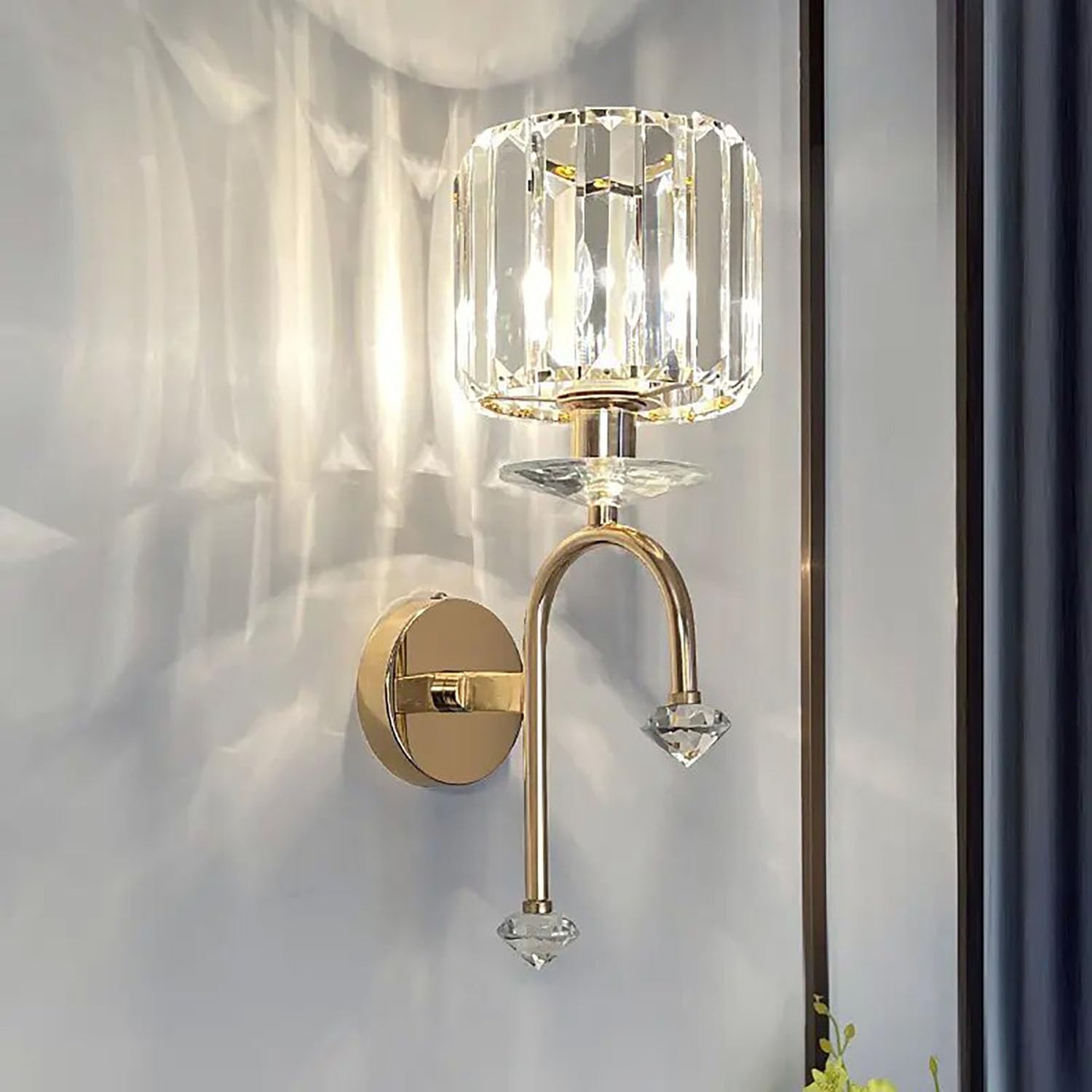 Sxtiger Moderno Aplique Pared Cristal Dorado, E14 Apliques Pared Dormitorio, Aplique Pared Interior, Para Dormitorio Mesita de Noche Sala de Estar Pasillo Comedor Iluminación (Gold-A)