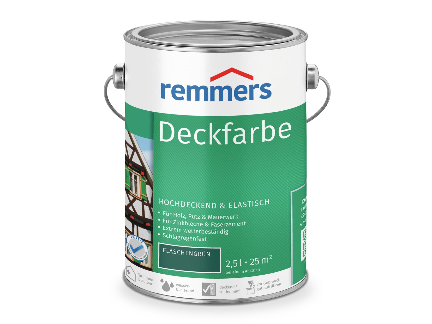 Remmers Finishing Paint Bottle Green, 2,5 litres, Water-Based Finishing Paint for Interior and Exterior use, Weather Protection Paint for Wood, zinc, Mineral and Many Other substrates