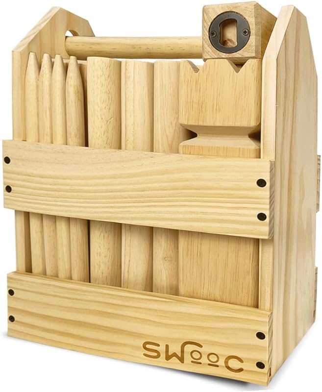 SWOOC Games - Kubb Yard Game Set - Premium Hardwood Viking Chess Set w/Wood Crate - for Adults & Kids - Backyard Size Kubb Game - for Kuub Tournaments with Friends - Viking Game - Kuube Outdoor Game