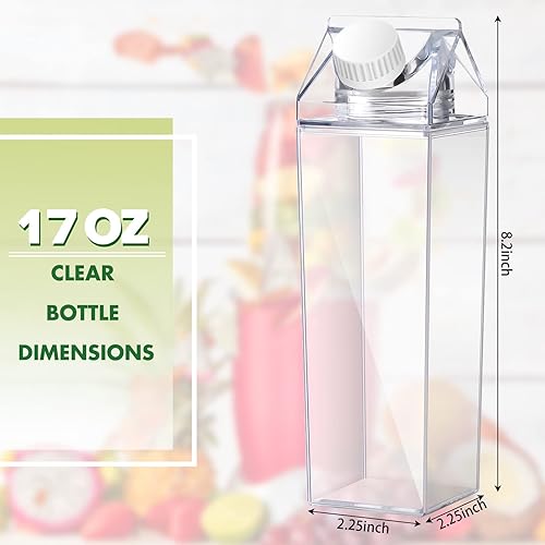 Miniatura 2 de Botellas de agua de cartón de leche transparente, 17 onzas, a prueba de fugas, bonita botella de leche cuadrada portátil para deportes al aire