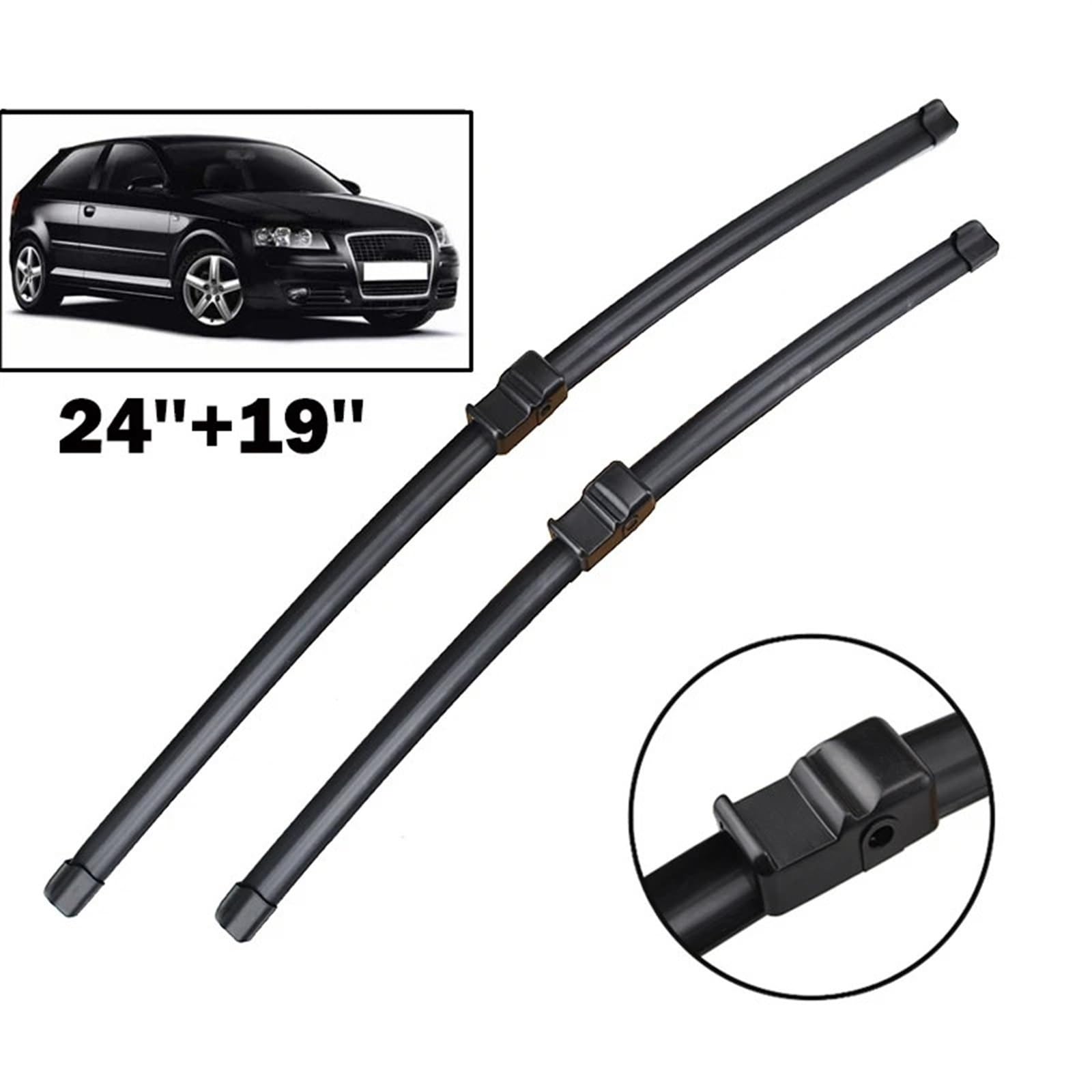Limpiaparabrisas De Coche Compatible con para 8P 2003-2004 Limpiaparabrisas LHD Escobillas De Limpiaparabrisas Delanteras Limpiaparabrisas Ventana De Coche Cepillos De Lluvia 24"+19"