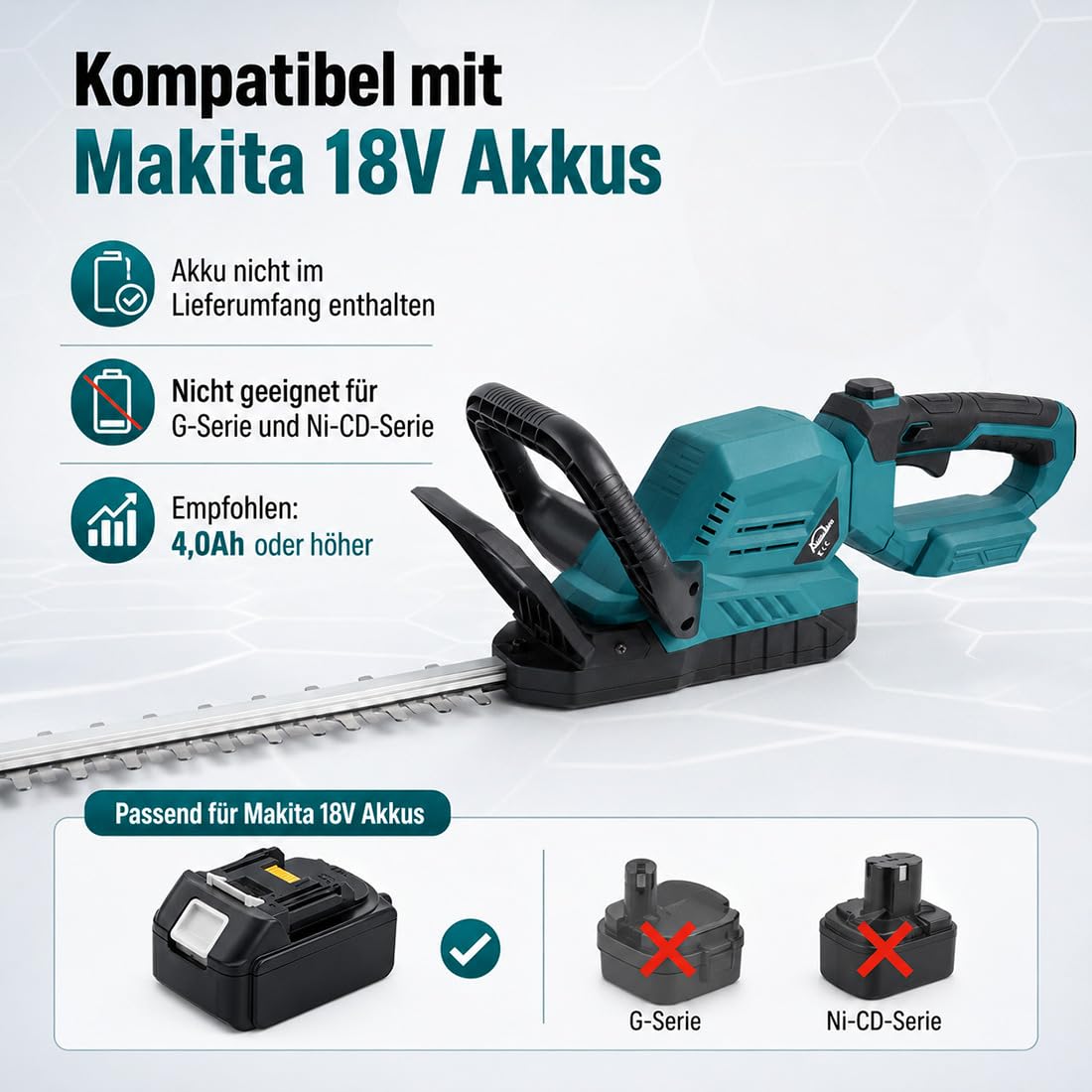 Akumulatorowe nożyce do żywopłotu, kompatybilne z Makita 18 V
