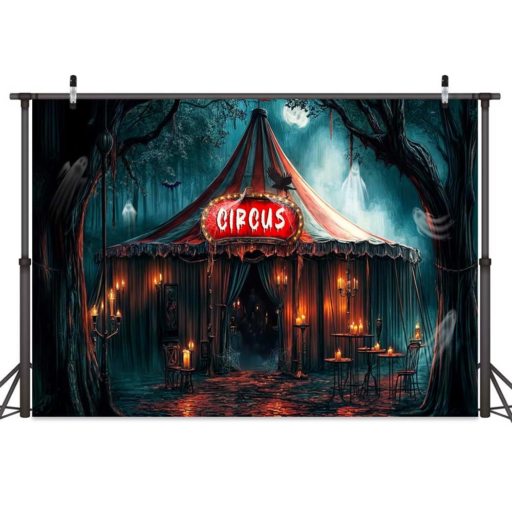 creepy circus tent 10X8ft Horror Halloween Backdrop Black Circus Eerie Spider Web Ghostly Trees and Candles a Spooky Backgroun Adding to Its Mysterious Vibe Photo Background : Electronics Color:Black/Everyday Rose Gold Metal Gear Solid: Master category:softbaits use for entire rehearsal