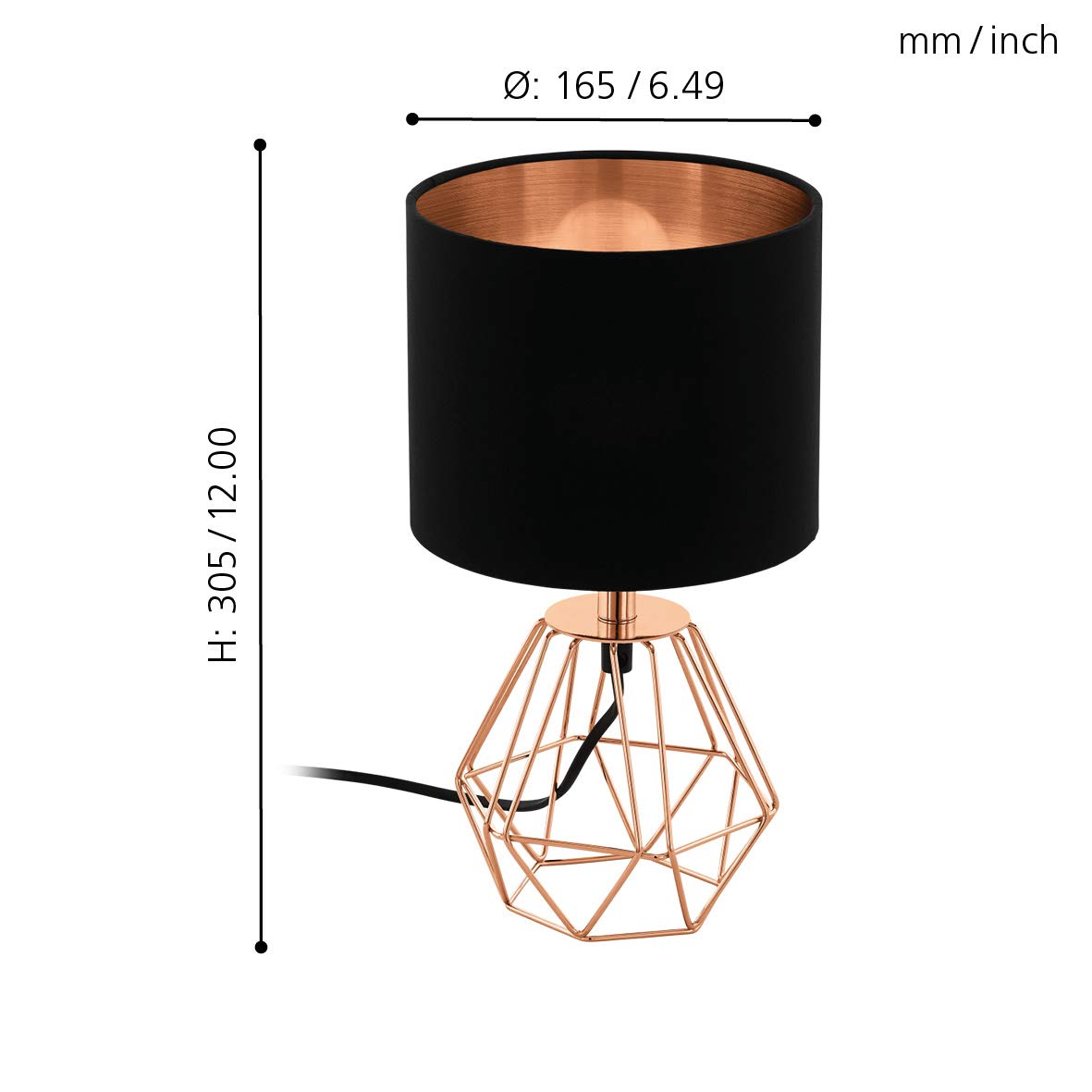 Eglo Carlton 2 Table lamp, 1-Flame Vintage Table Light, Bedside lamp Made of Steel and Fabric, Copper, Black, E14 Socket, incl. Switch - Image 4