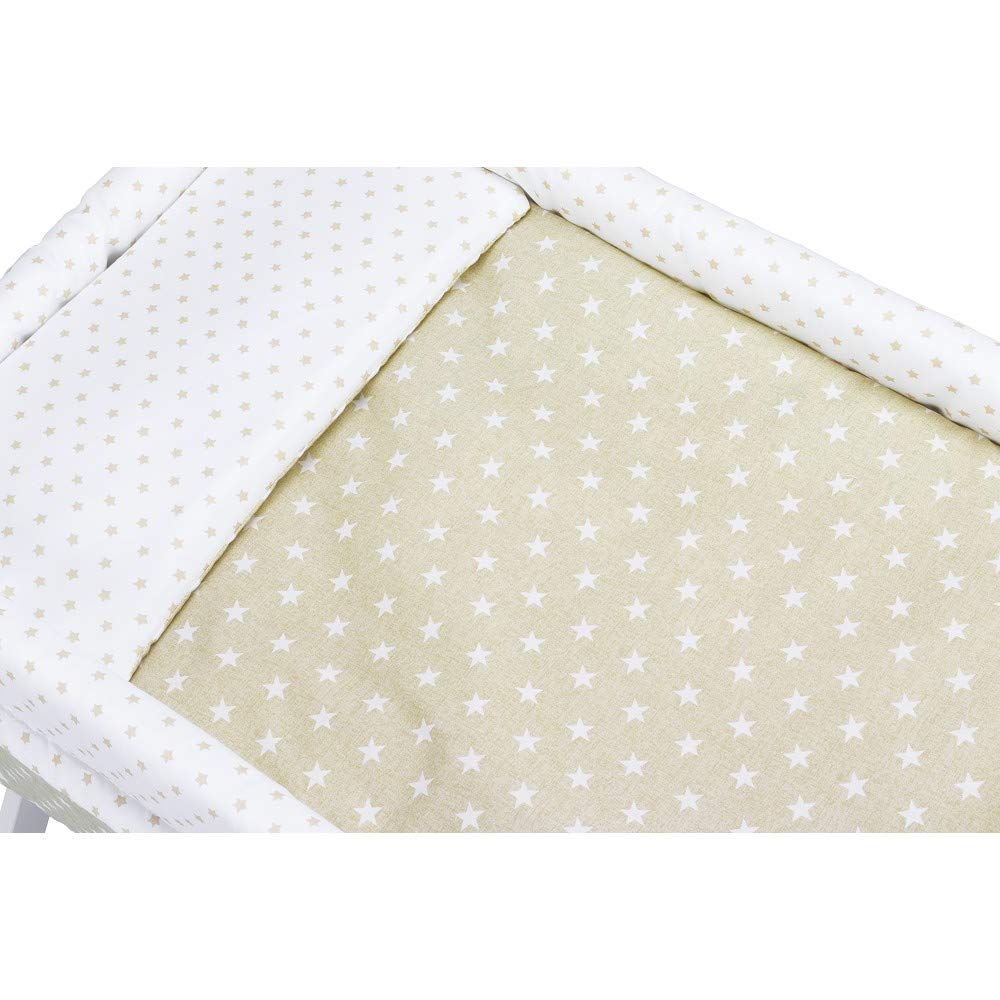 Interbaby Culla Neonato Legno con Ruote e Materasso Completa (Star Beige) | Navicella prodotta in Spagna, completa con materasso, biancheria, piumino e cuscino in microfibra, ruote con freno