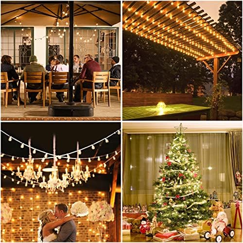 15M Outdoor String Lights Dimmable, 50 Led Bulbs Festoon Lights Remote Control, 4 Modes, Timer, Garden Lights Bistro Hanging Lights for Backyard, Patio, Wedding, Party, Festival Decoration(Warm White)