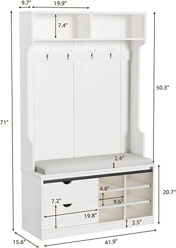 Miniatura 2 de ROOMTEC Perchero con ganchos para estantes de banco, árbol de entrada con banco y almacenamiento de zapatos, banco tapizado de almacenamiento de