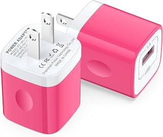 Pink 5V 1A USB Wall Charger 2-Pack, 5W Charging Block for iPhone 8/7/SE | Gentle 5W Charger Cube USB-A Charing Box Plug for iPhone 13/12/11/SE/8/7, iWath, Protects Older Battery Health Overnight