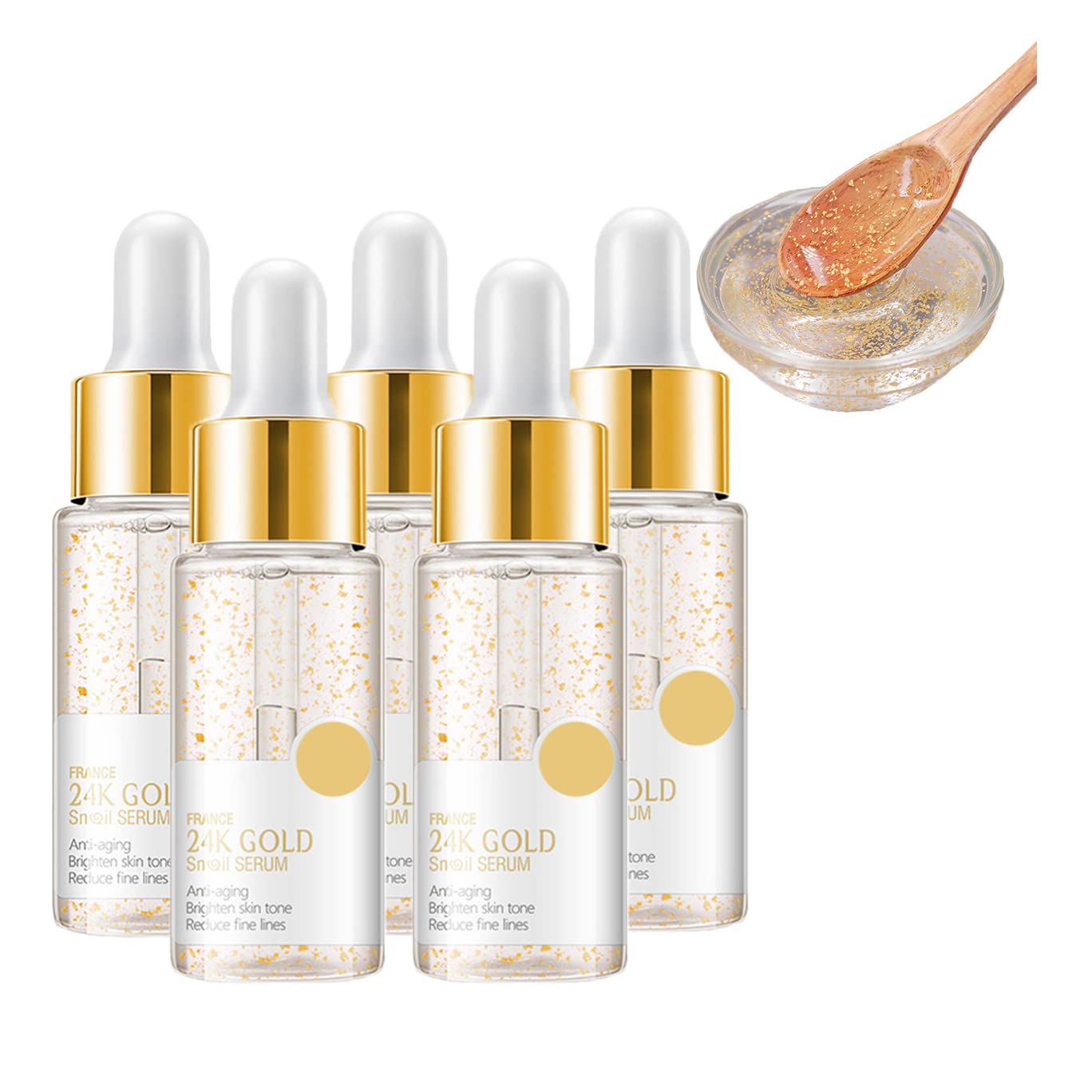 XIRUJNFD 24K Gold Snail Serum, Snail Serum Snail Essence, Facial Serum Anti Aging, Collagen Booster Serum, Ginseng Serum, 24k Gold Serum for Face (5Pcs)