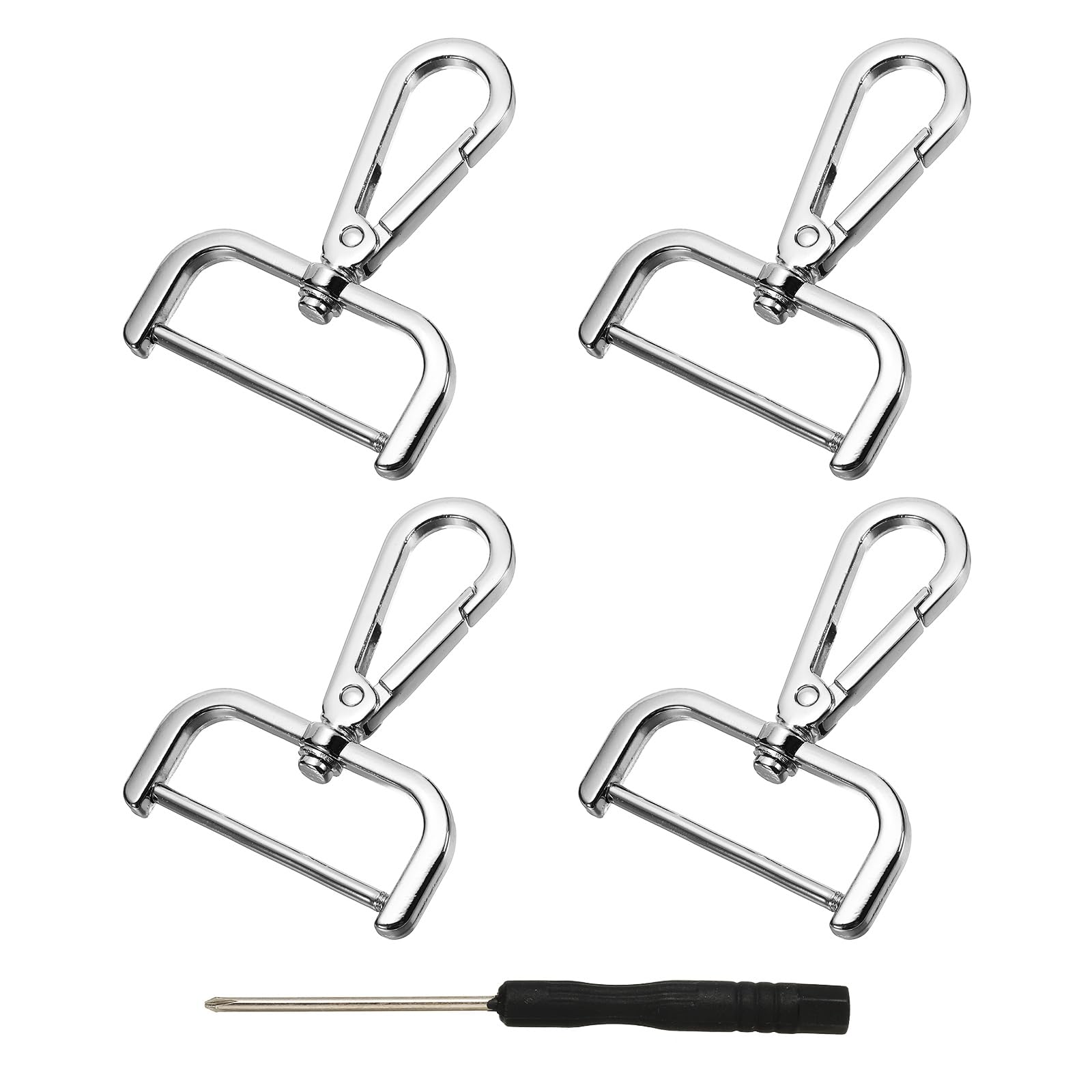 YELARXI Swivel Clasps Hook, 1-1/2 Inch ID Detachable Snap Hook W/Screw Bar D Ring Claw Clasp with Screwdriver for Lanyard Bag Leather Craft Purse Hardware DIY Bag (4 Pack, Silver White)