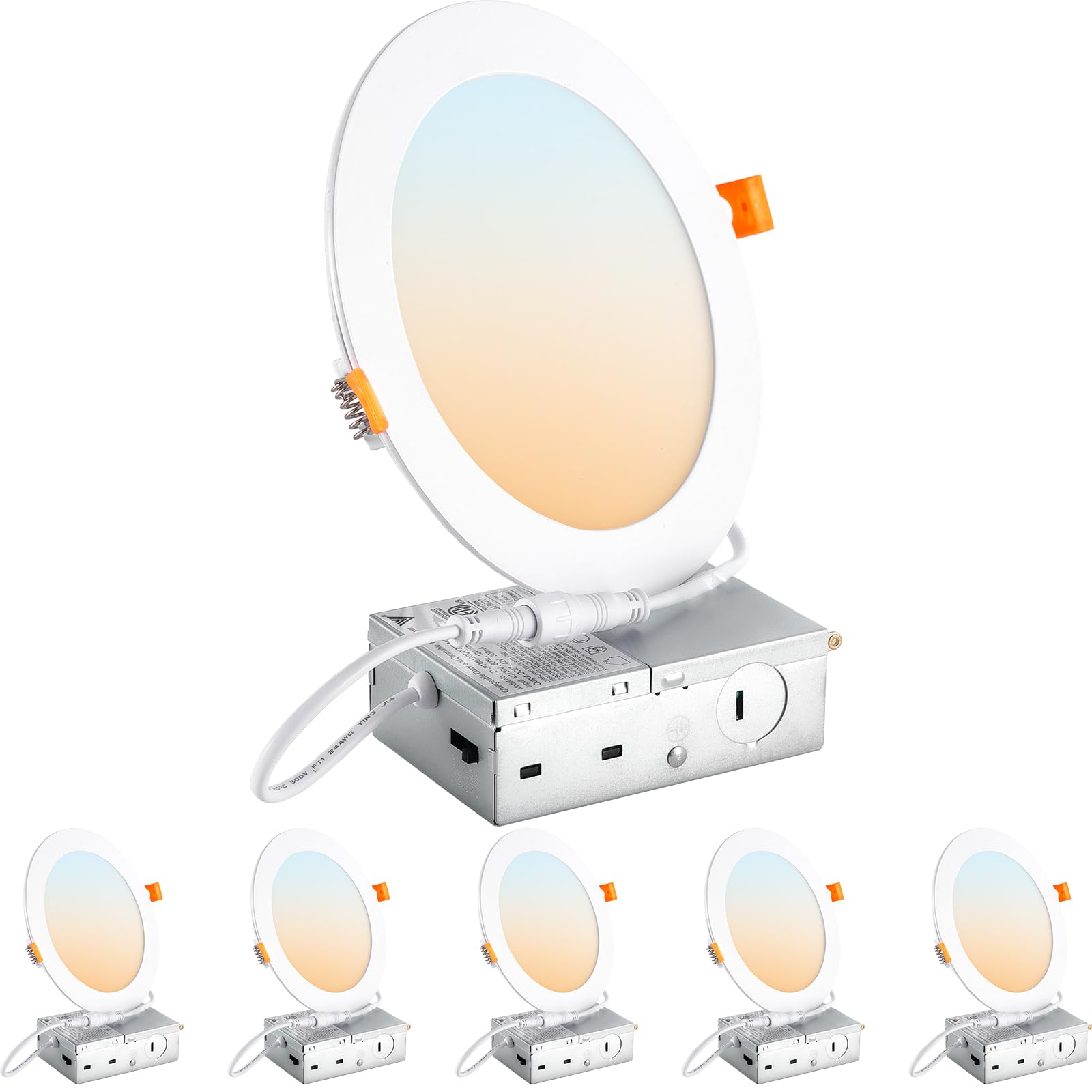 DLLT LED Recessed Ceiling Light: 6 Pack 6 Inch Slim Recessed Lighting for Kitchen - 5CCT Dimmable Canless Wafer Downlight for Living Room - 1200LM