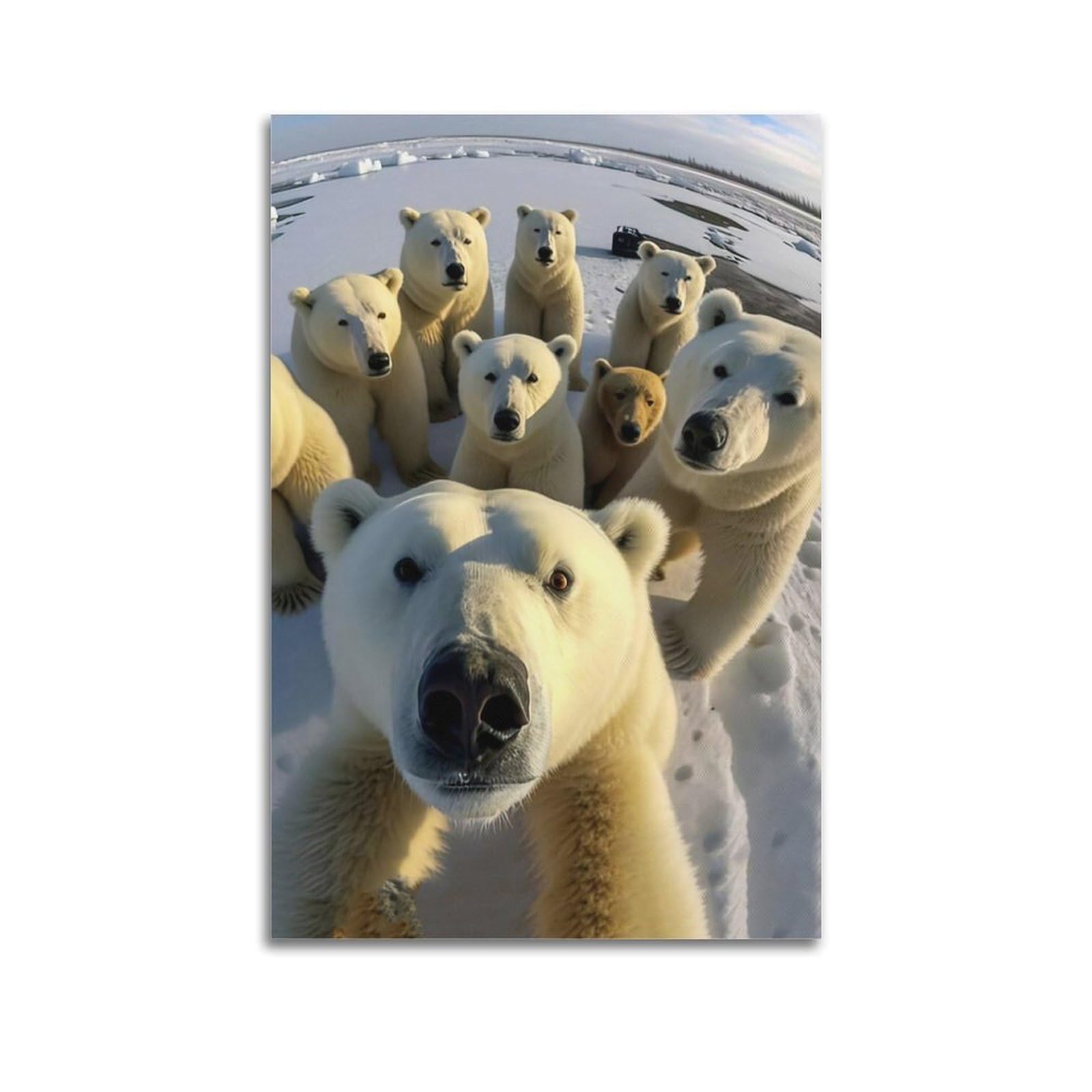 Xkuga Boys Unframe-Style Funny Animal Poster Wildlife Vintage Polar Bear Selfie Modern Decorative Canvas Prints - Ideal Wall Art For Family, Man Cave, Game Room, & Girls Bedroom 20X30inch(50X75cm)
