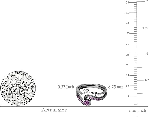 Miniatura 5 de Dazzlingrock Collection Juego de anillos de boda redondos de amatista y diamante blanco para mujer en oro blanco sólido de 10 quilates chapado en