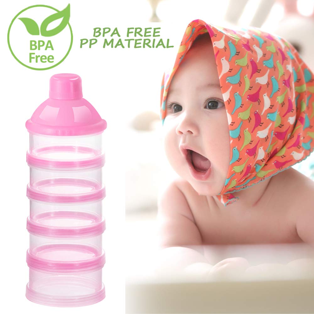 Accmor Baby Milk Powder Formula Dispenser, Non-Spill Smart Stackable Baby Feeding Travel Storage Container, BPA Free, 5 Compartments, 2 Pack : Baby