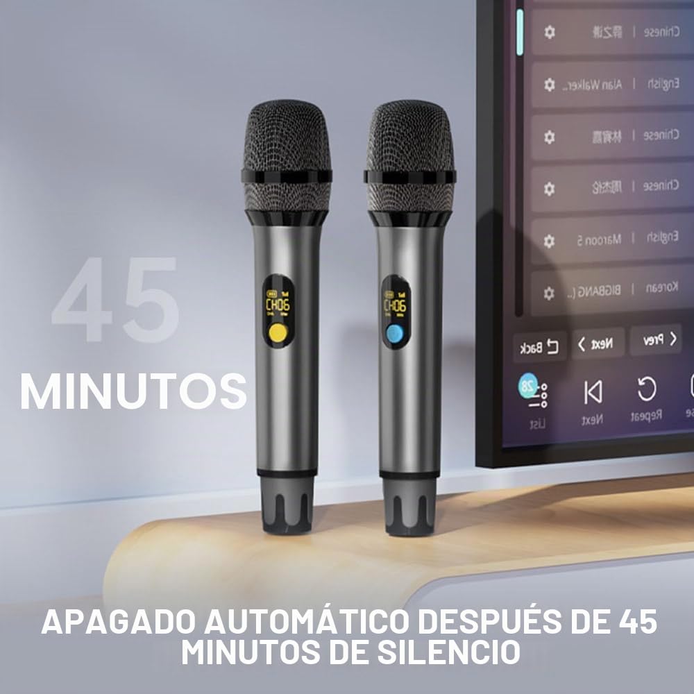 VOVIGGOL Micrófono Inalámbrico Profesional de Metal 2 Piezas, 50M UHF Sistema de Micrófono Dinámico Mano con Receptor Recargable, para Canto de Karaoke, KTV Casero, Boda, DJ, Fiesta, Discurso