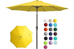JEAREY Outdoor Commercial Umbrellas with Push Button Tilt and Crank, 9FT Market...