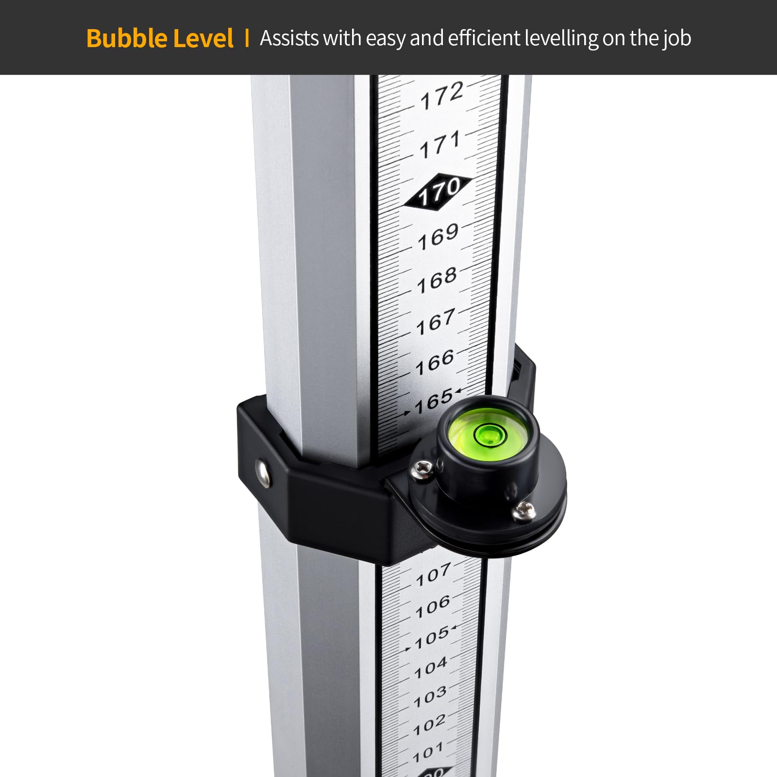 Livella telescopica Firecore 5m, asta di misurazione in alluminio per laser reticolo e laser rotanti, righello di misurazione con livella e borsa in nylon, lunghezza 5m, 5 segmenti, scala cm/mm)