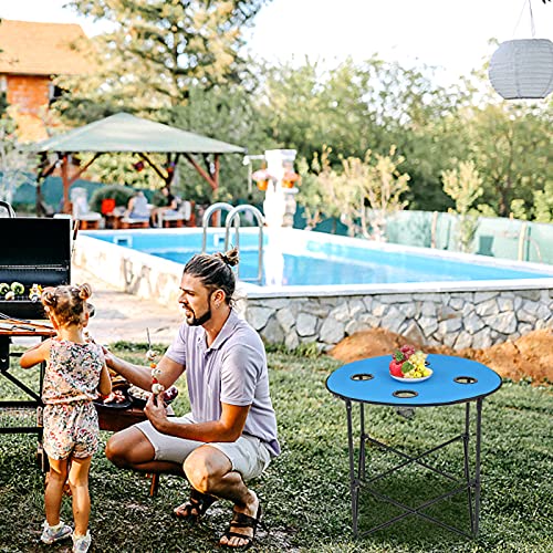 Noyy Oxford Cloth Steel Round Outdoor Folding Table Heavy-Duty Portable Compact Foldable Table With 4 Cup Holders, Easy To Carry For Camping, Beach, Picnic #TOP2