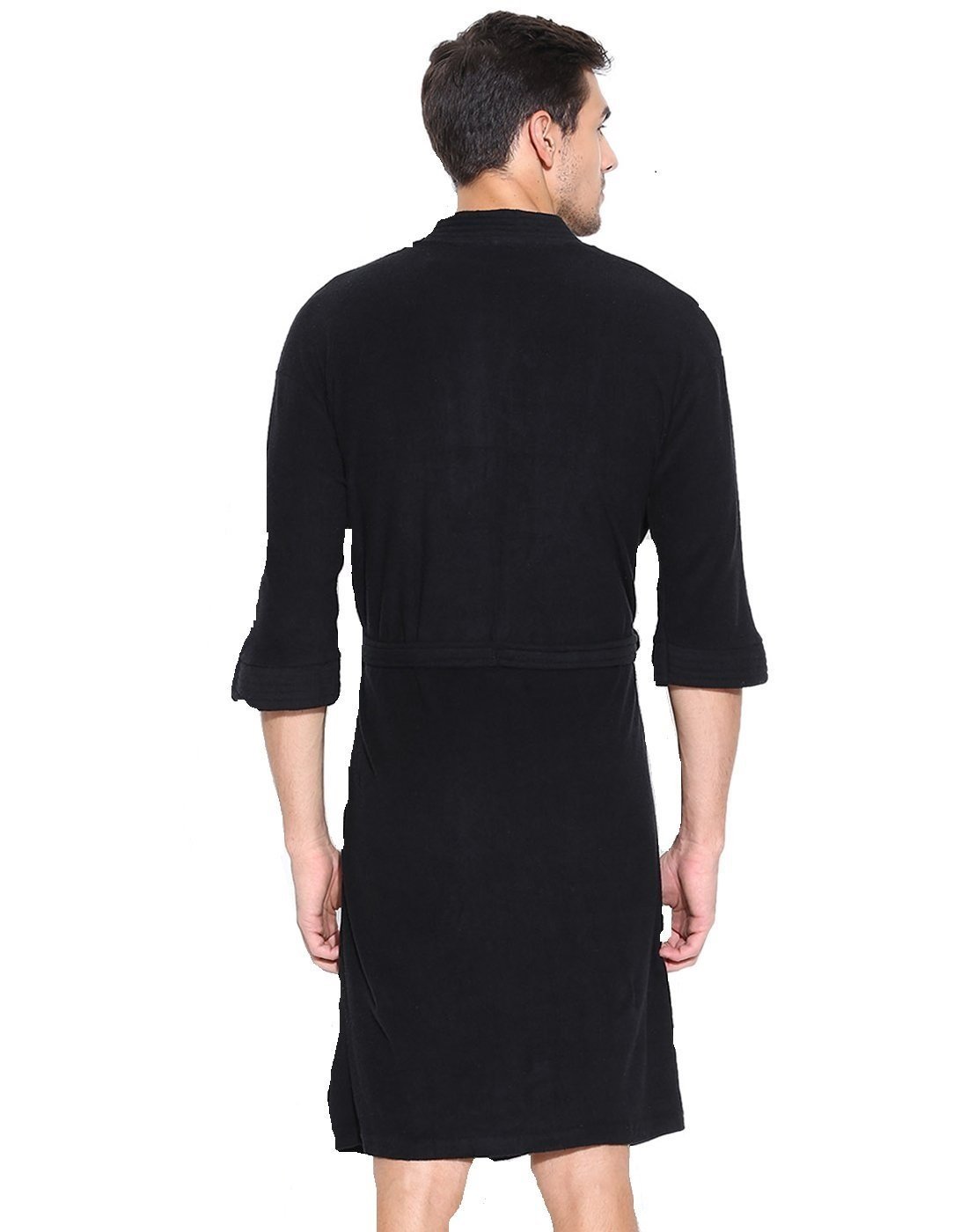 ELEVANTO Collection 3/4Th Sleeve Terry Cotton Bathrobe-Free Size(Black-Men-01 2