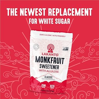 Lakanto Classic Monk Fruit Sweetener With Allulose, White Sugar Substitute From Monk Fruit Extract for Baking, Coffee & Tea, Gluten Free, Zero Calorie, Low Carb, Non GMO, Keto, Classic White (1 lb)