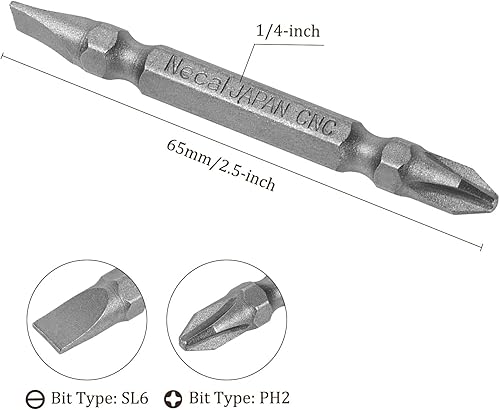 Miniatura 3 de 2 puntas de doble extremo – [2.5 pulgadas x H1/4 x PH2/SL6] Destornillador magnético Phillips y ranurado para uso neumático o herramientas