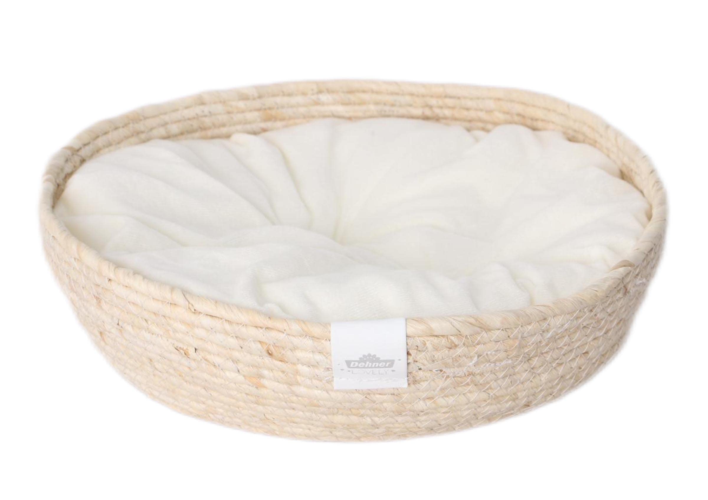 Dehner Premium Lovely przytulne łóżko, dobry sen, Ø 45 cm, wysokość 13 cm, materiał naturalny/plusz, biały/beżowy