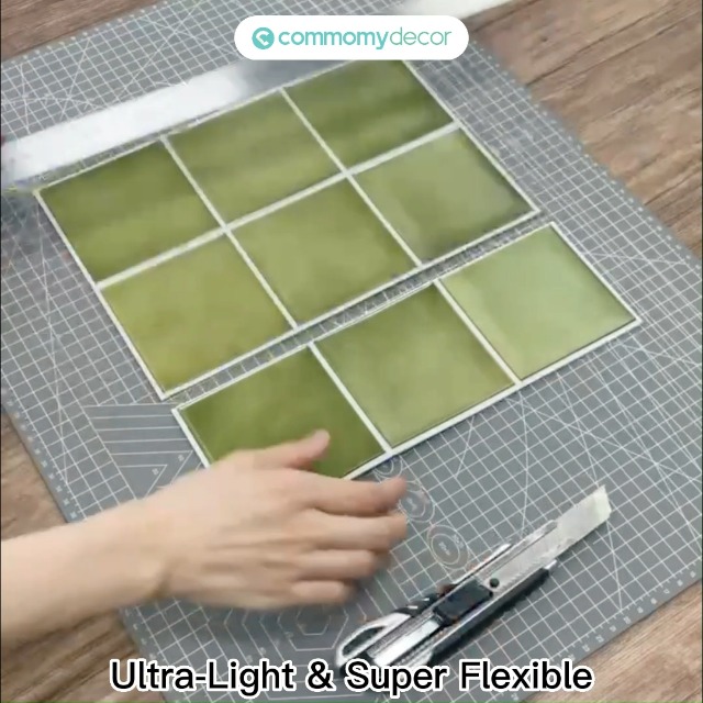 Commomy Lichtgroene 3D zelfklevende wandtegels voor de keuken, vierkante 3D- plaktegels, pel-en-plak tegelstickers, pvc voor de badkamer, slaapkamer, woonkamer en camper, 10 stuks