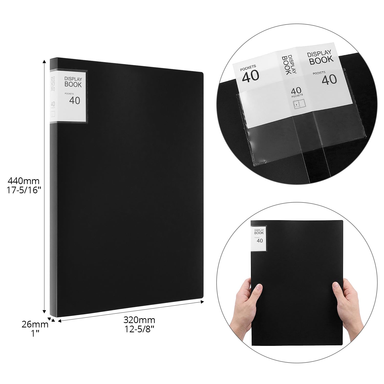 QWORK® 2-pak segregatorów A3 z 40 kieszeniami – eleganckie czarne portfolio do dzieł sztuki, raportów i nie tylko