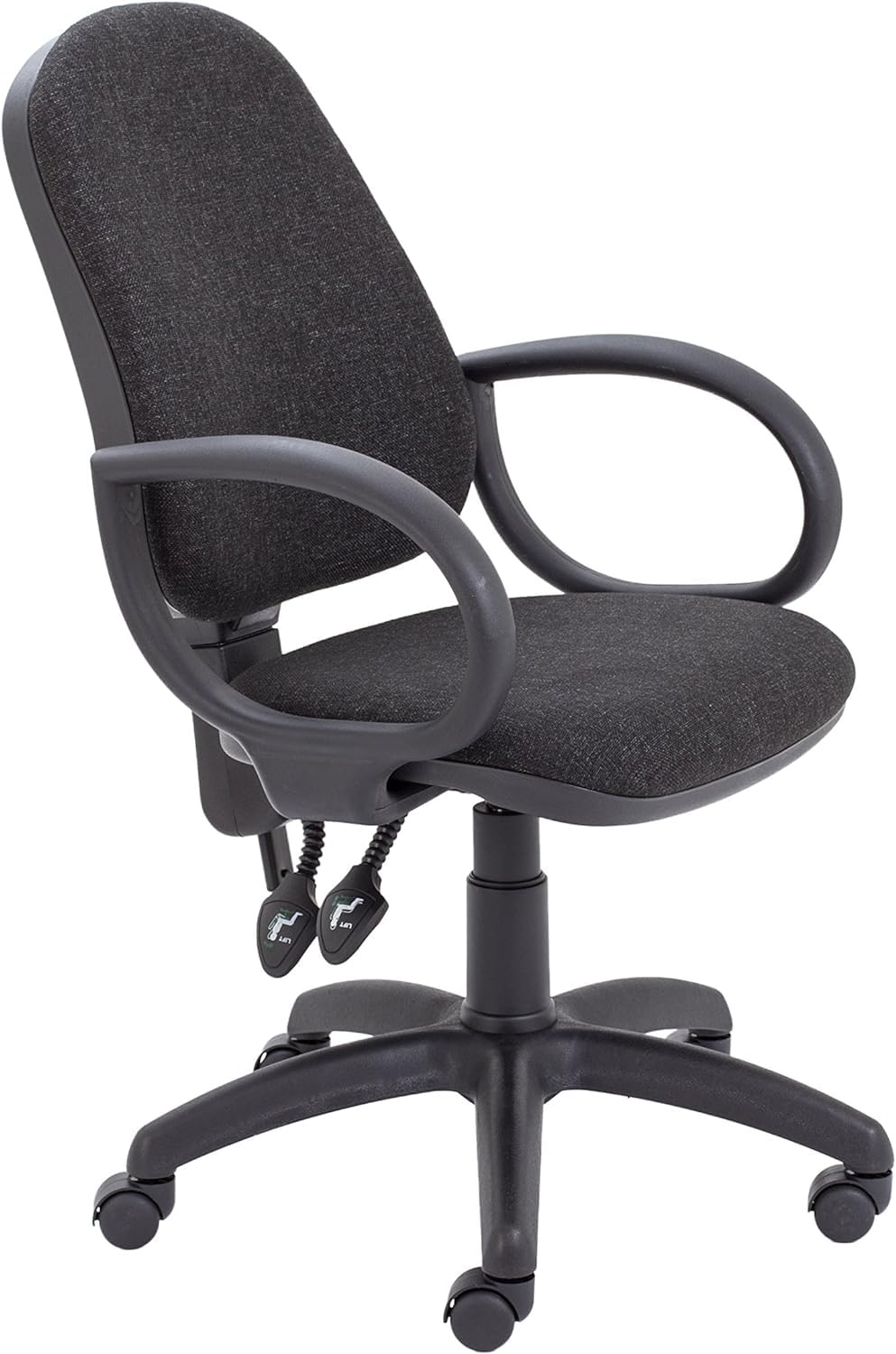 LAB SPACE Chilli Mist Office Chair, Arms Available, Computer Desk Chair, Swivel Chair with Adjustable Backrest, Home Office Chair with Wheels, Max 115kg, 2 Yr Wty (Charcoal, Fixed Loop Arms)