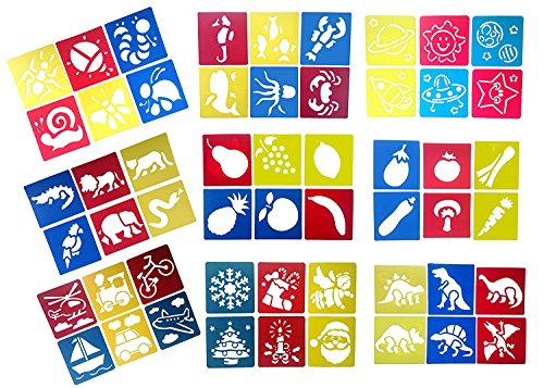 Z-Color 9 Packs(54 pieces) Washable Plastic Children's Drawing Template Board Set Toys Kids Painting Stencils Animal Fruit Transport