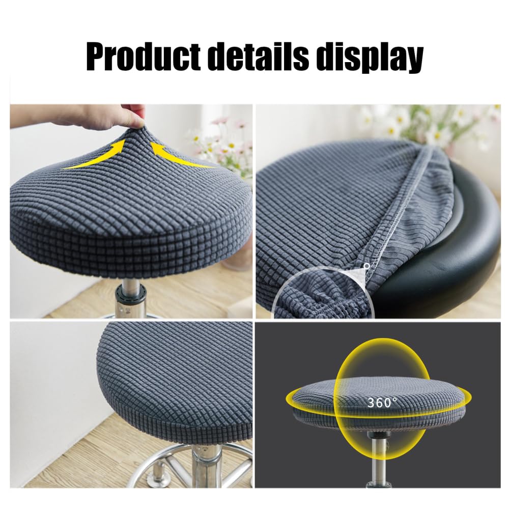 Lot de 2 housses de tabouret rondes pour chaise - Housse élastique - Housse de tabouret pivotant - Lavable - Pour tabouret rond de 30 à 40 cm de diamètre - Gris