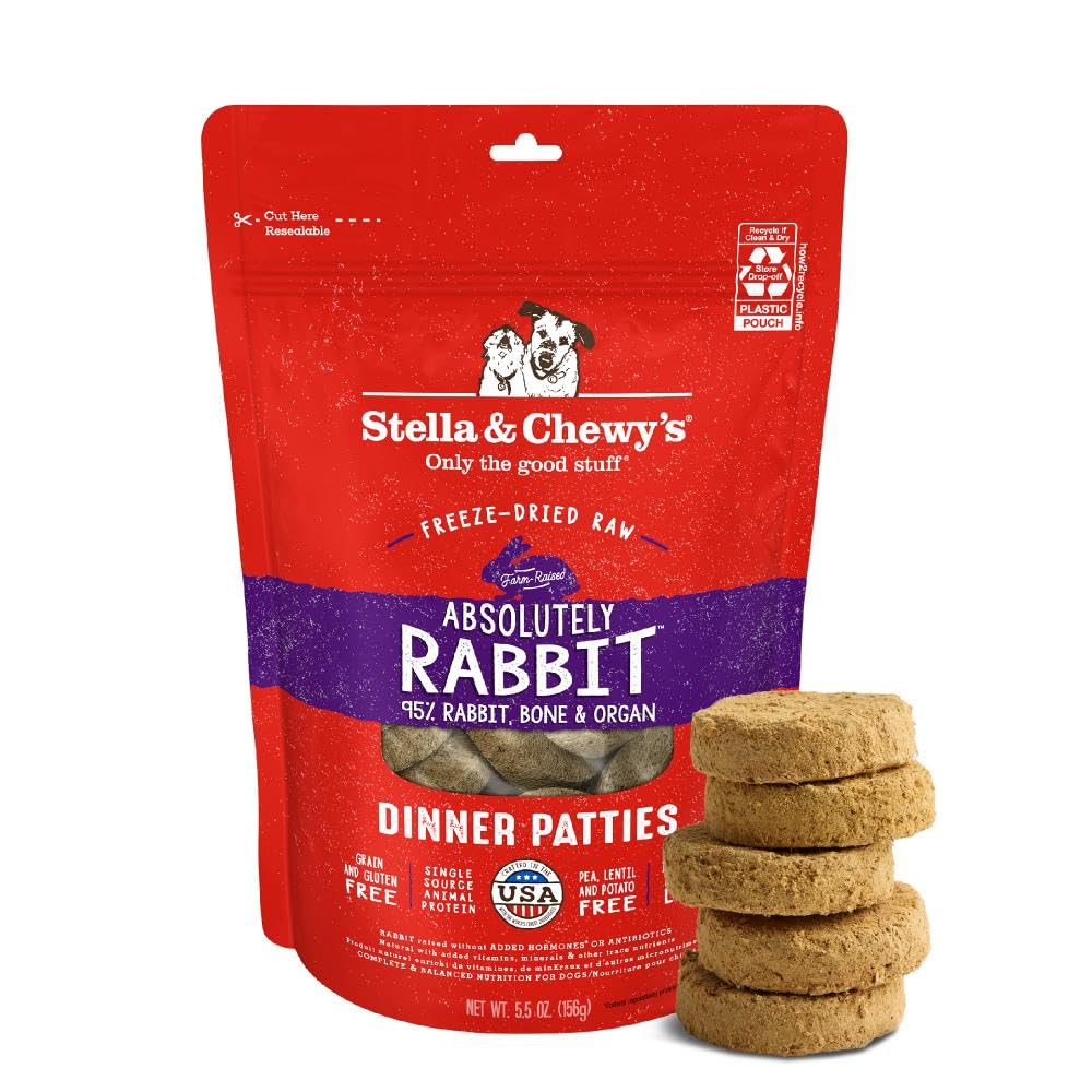 Stella & Chewy's Freeze-Dried Raw Dinner Patties - Absolutely Rabbit Recipe - High Protein Grain-Free Puppy & Dog Food - Perfect For Picky Eaters - 5.5 oz