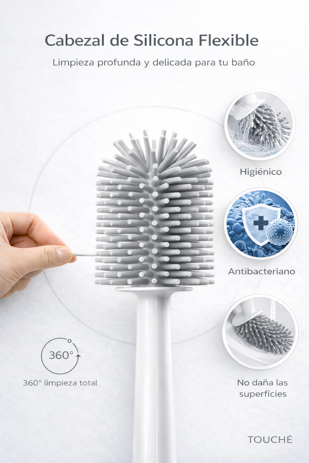 TOUCHE ® Escobilla de Baño con Dispensador de Jabón | Escobilla WC Antibacteriana de Silicona | Escobilla para Limpieza de Inodoro | Diseño Higiénico y Resistente