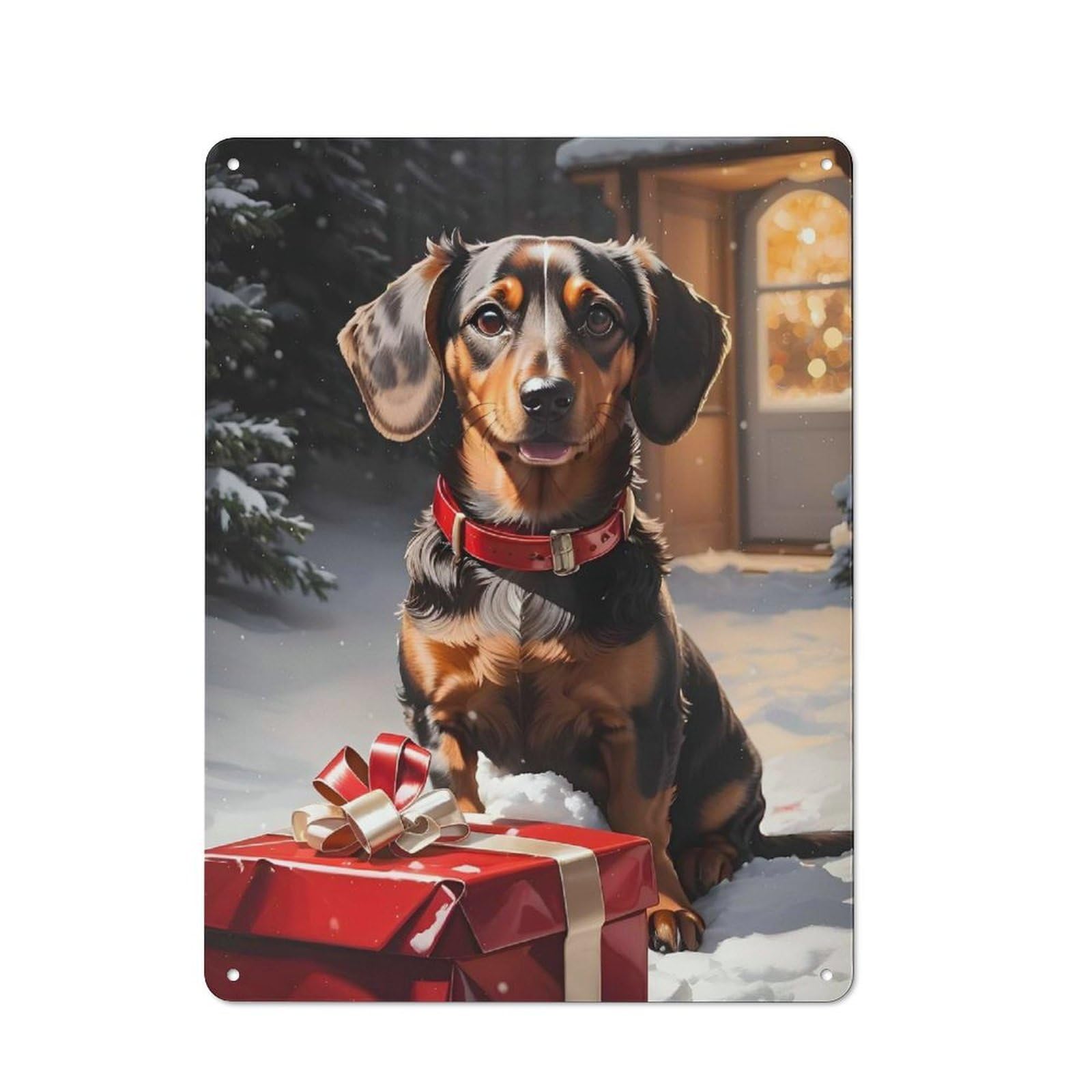 Junmoney Dachshund Christmas Dog Retro-Style Metal Plaque 40X30cm For Garage Or Workshop, For Garage, Workshop And Man Cave Decoration