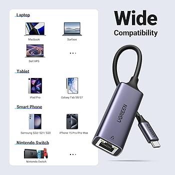 USB C To Ethernet Adapter, Driver Free RJ45 To USB C, 1Gbps Type -C Gigabit Ethernet LAN Network Adapter For MacBook Pro/Air, For IPhone 15 Pro/Max, For Dell XPS, For Galaxy S8-S23