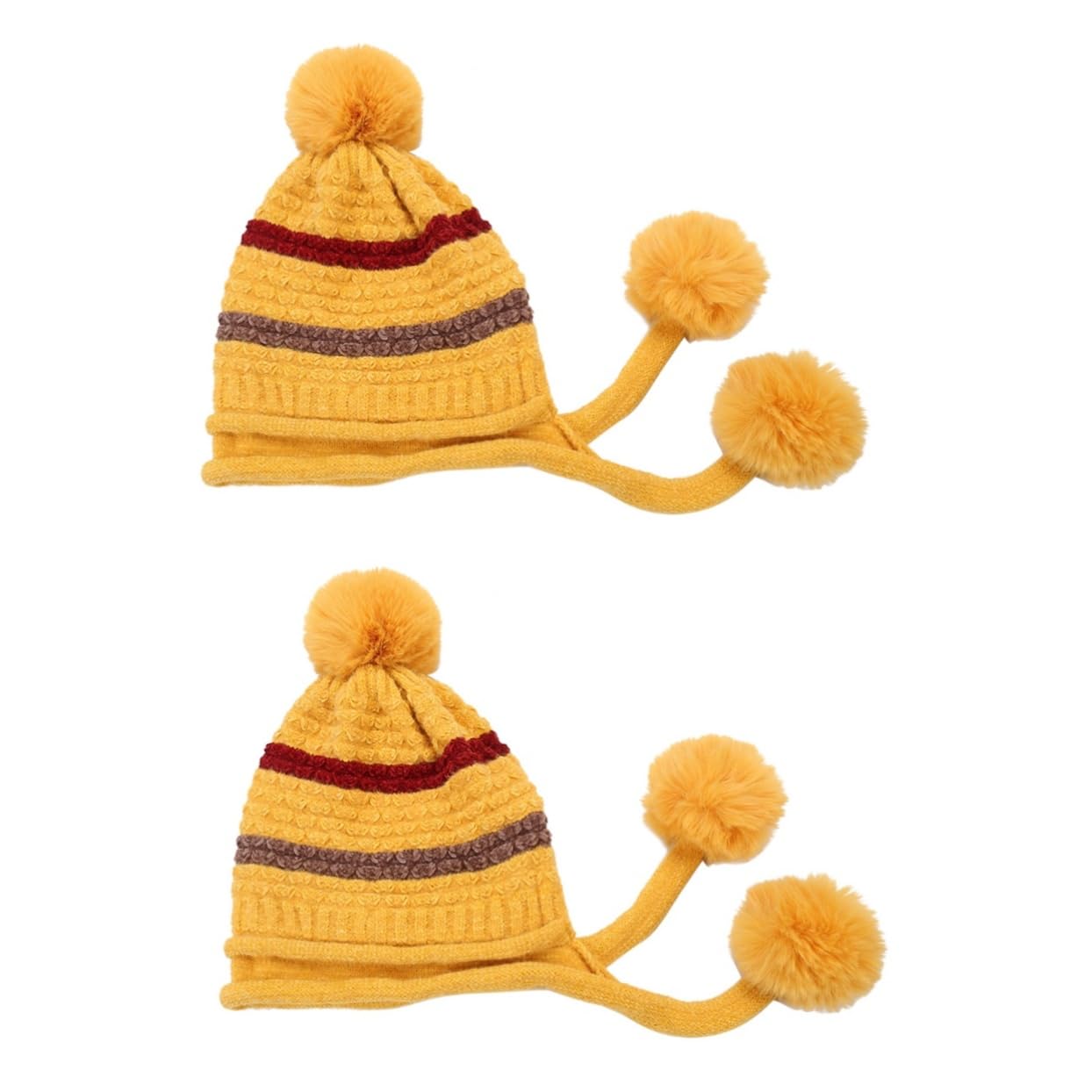 SHERCHPRY 2piezas Gorro De Lana para Mujer Pompones Sombrero Cálido para Esquiar y Actividades Al Aire Diseño Ligero y Elástico Color Amarillo