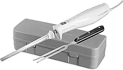 Hamilton Beach Faca elétrica para esculpir carnes, aves, pão, espuma de artesanato e muito mais, com lâminas de aço inoxidável serrilhadas alternativas, design ergonômico, estojo de armazenamento e