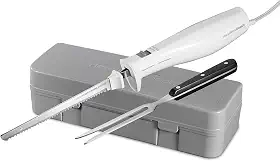 Hamilton Beach Faca elétrica para esculpir carnes, aves, pão, espuma de artesanato e muito mais, com lâminas de aço inoxidável serrilhadas alternativas, design ergonômico, estojo de armazenamento e