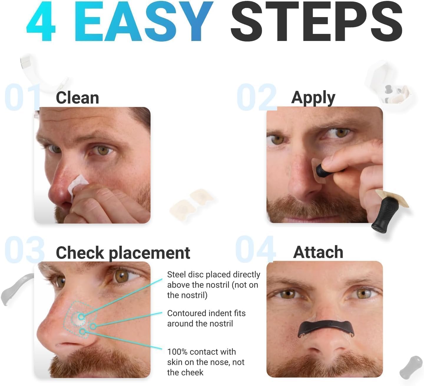 EXIFYLL 15Pcs Magnetic Nasal Glue Strips | Breathing Nasal Strip | Anti Snoring Nose Clip | Skin Safe Sleep | Nasal Dilator For Breathing | Snoring Stopper For Men | Breathing Starter Kit (BLACK) (NASAL Strips) (Black) 2