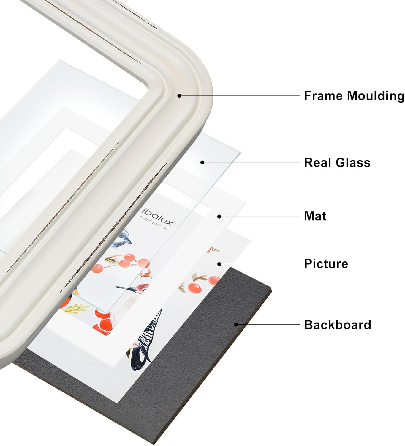 5x7 Double Hinged Picture Frame Photo Frame with Distressed Finish and Rounded Corners, Solid Wood with Real Glass, Matted to 4x6, Vertical Format for Tabletop or Desktop Display, White