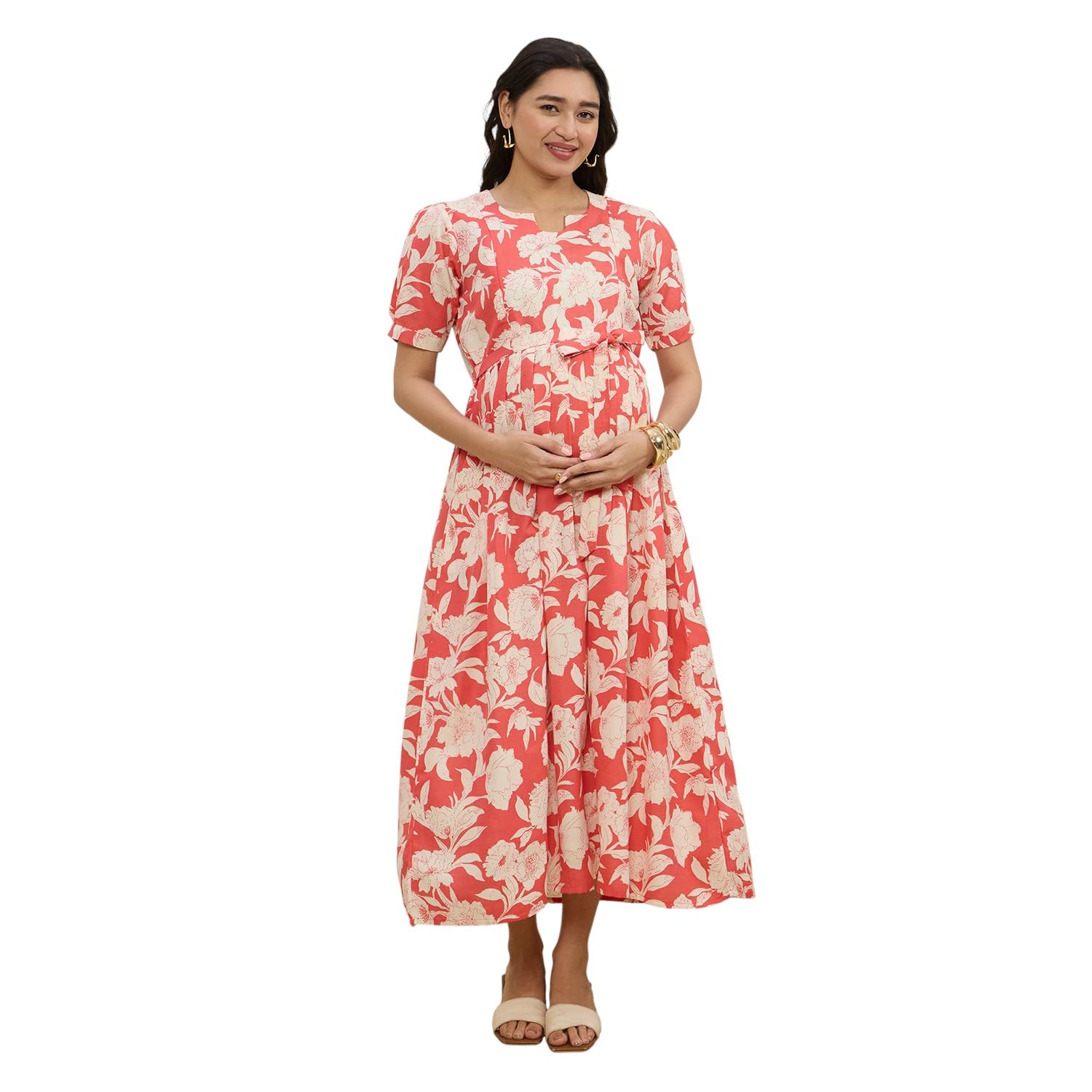 momtobe Cotton Maternity Feeding Kurti Dress for Women | Pregnancy Dress with Concealed Zippers for Nursing | Soft Breathable Fabric | Comfortable Calf-Length Outfit for Office-picture-56