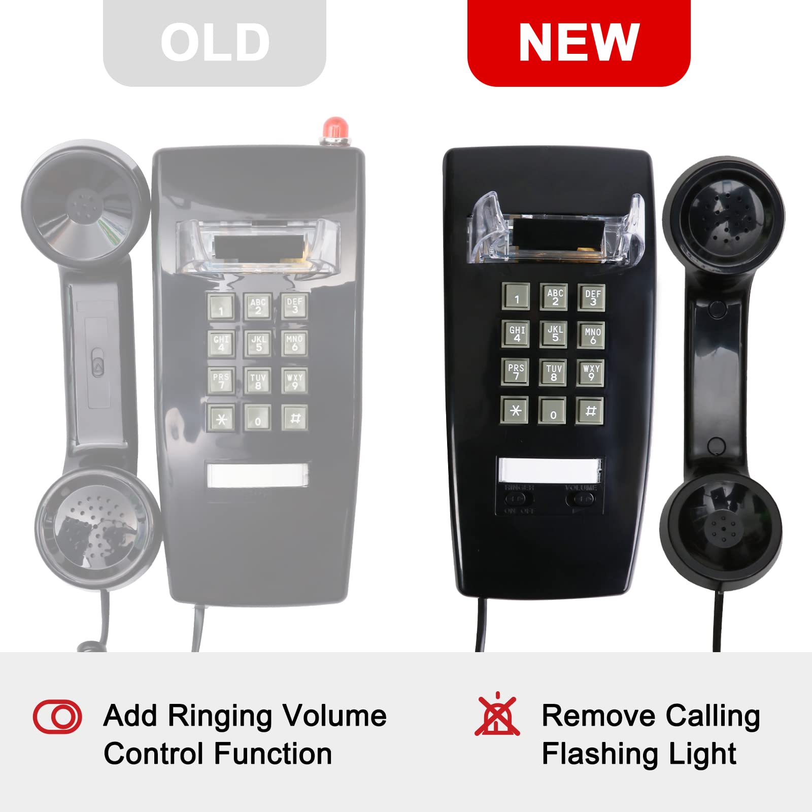 Telefono da parete retrò con suoneria meccanica rumorosa telefoni da parete vintage per rete fissa con volume regolabile vecchio stile telefono fisso con cavo per casa, scuola, hotel, ufficio
