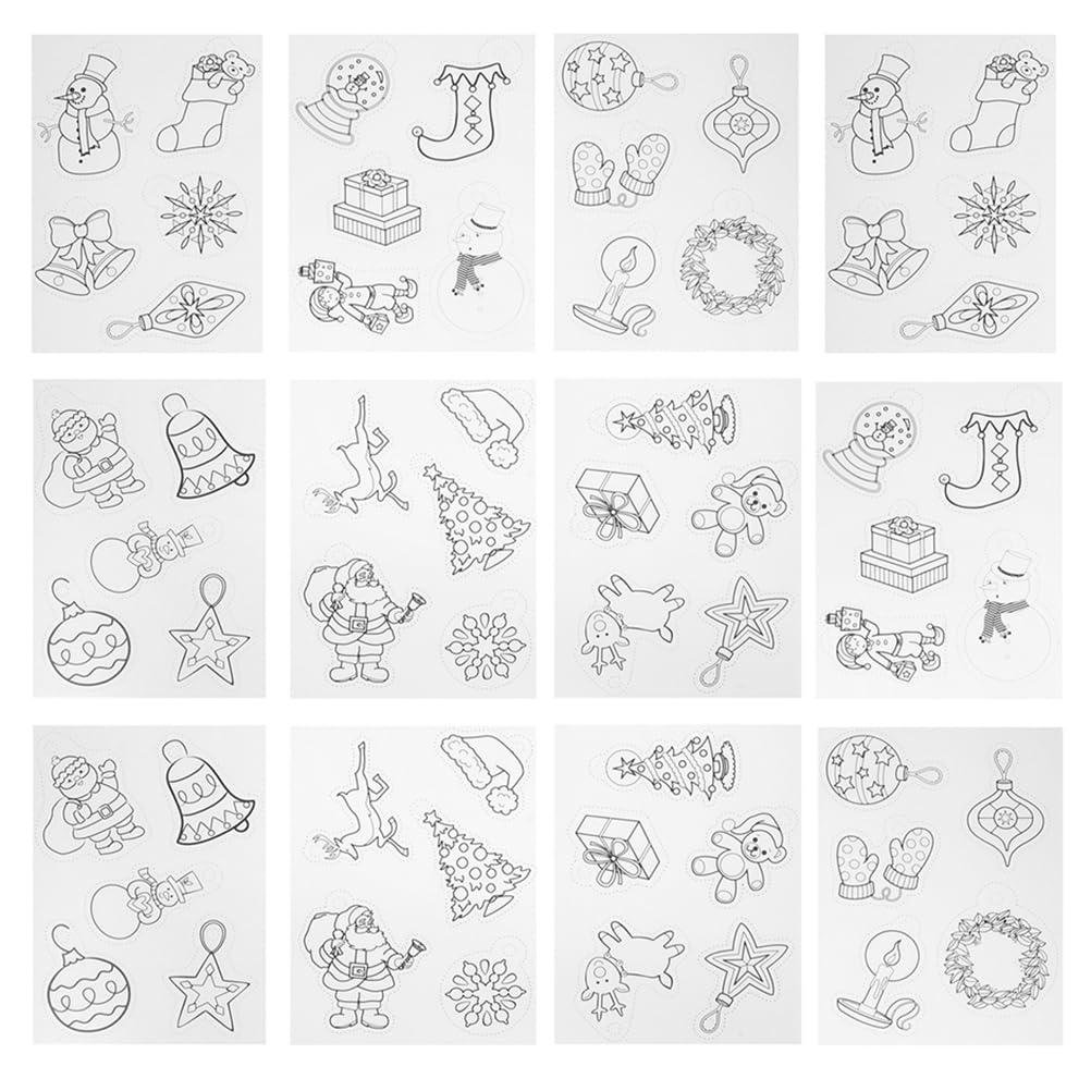 Ciieeo 12pcs Christmas Themed Heat Shrink Sheets DIY Shrink Art Crafts with Patterns Easy to Use Oven Shrinkable Sheets for Festive Decorations