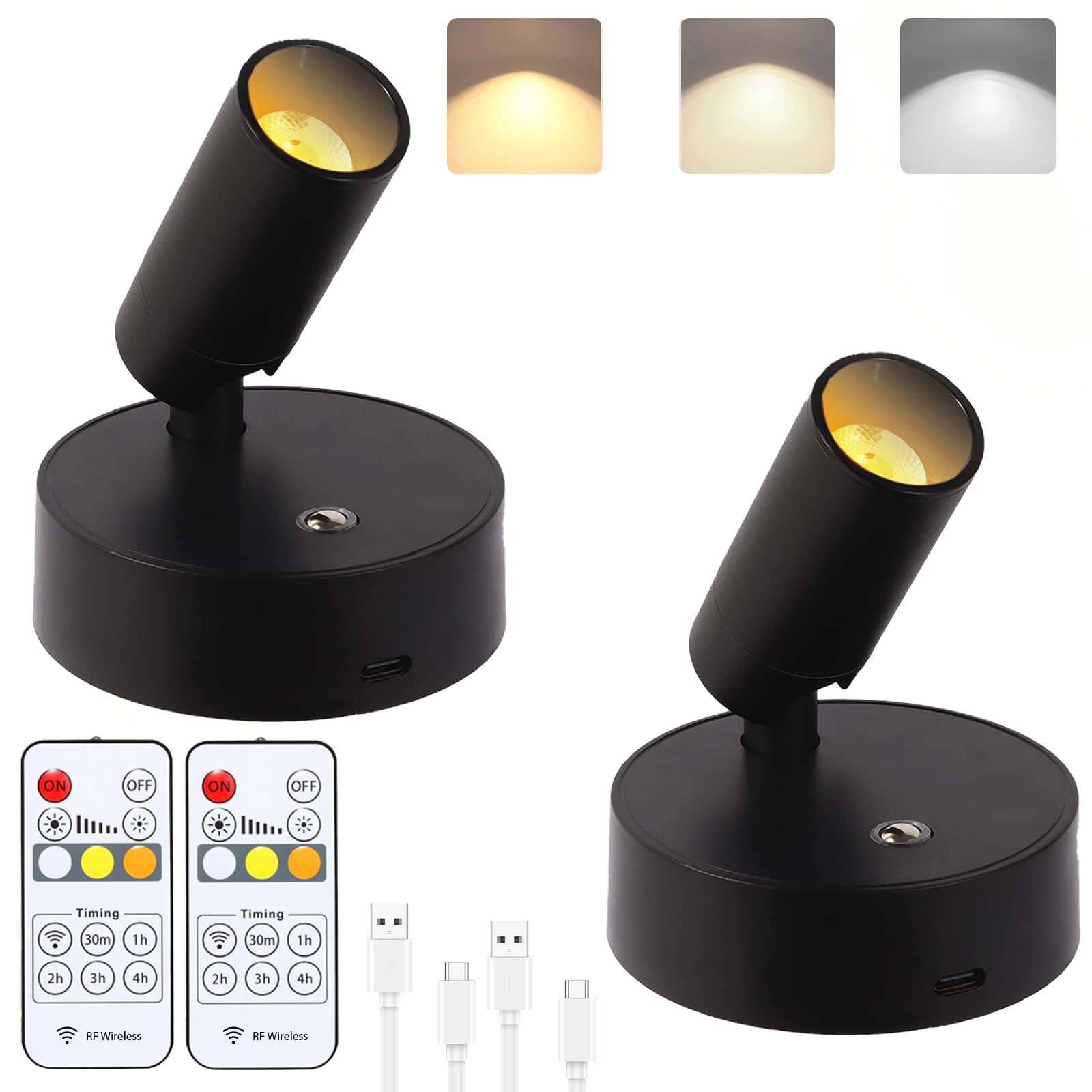 Wireless LED Spotlight with Remote, Picture Light with Rechargeable Battery Operated, 3CCT Uplighting Indoor with Timer＆Dimmable, Spot Lights Indoor Accent Up light for Plant, Picture,Wall Art